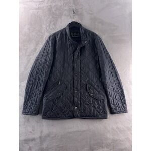 Barbour Powell Quilted Jacket Mens Size Medium Black Diamond Snap Front